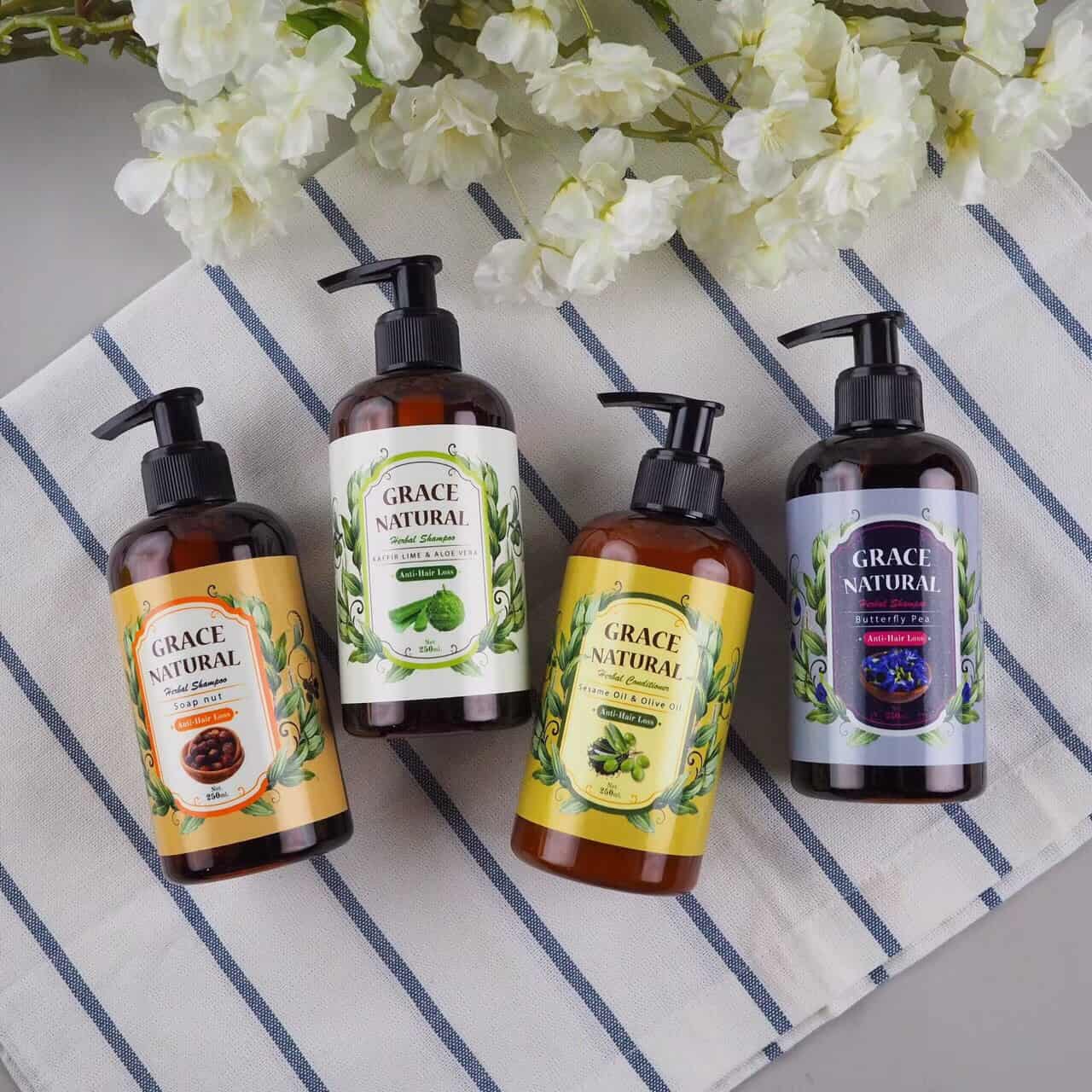 ฉลากแชมพูสมุนไพร Grace Natural 4 สูตรคละแบบ